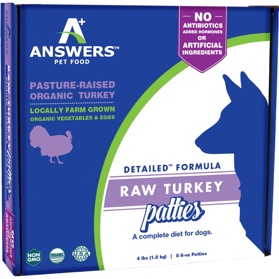 Answers Dog Frozen Raw Detailed Turkey Patties 4lb